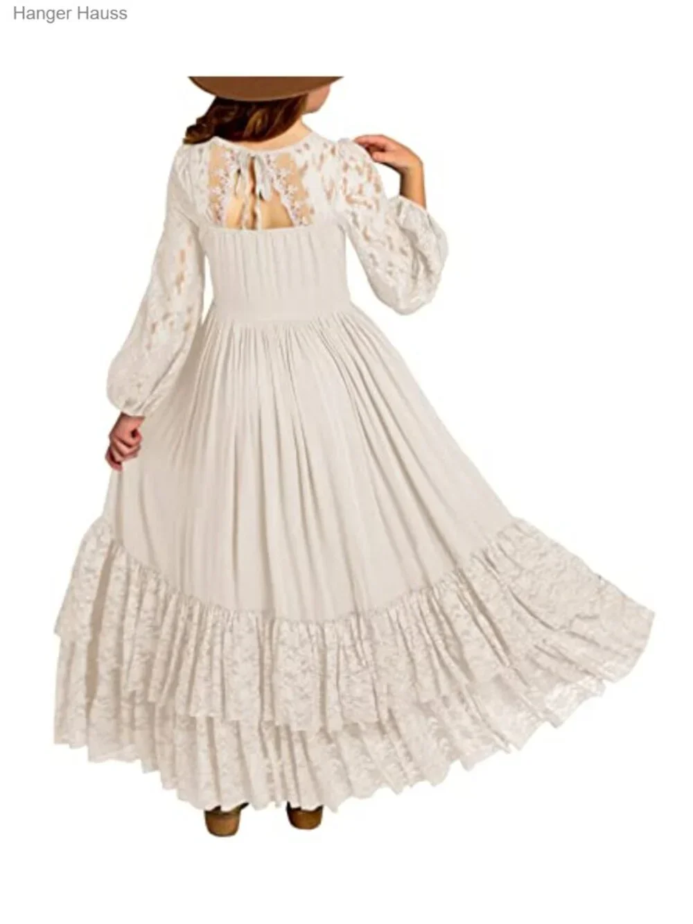 Girls Boho Backless Lace Maxi Dress Tulle Floor Length Tiered Ruffle
